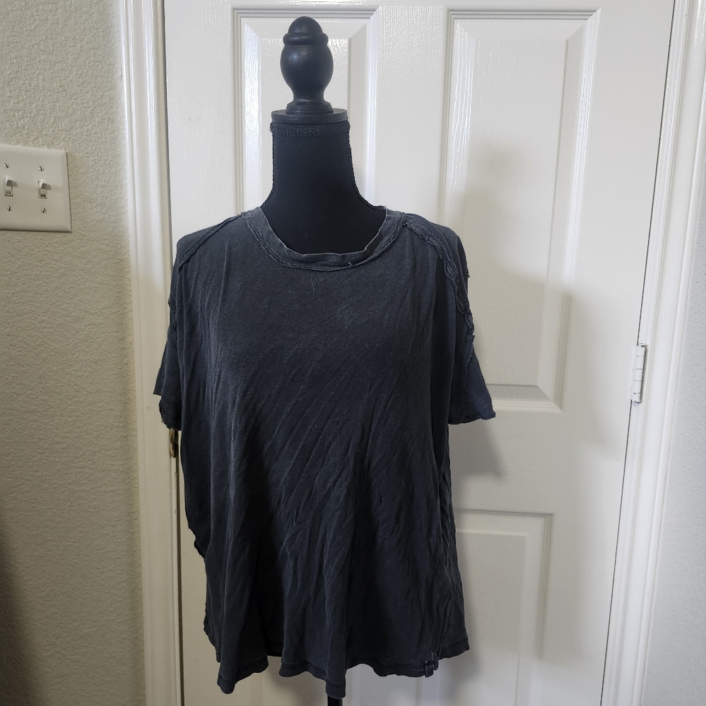 Free People We The Free Slate Blue Ribbed Riley Short Sleeve Tee XS - Picture 2 of 13